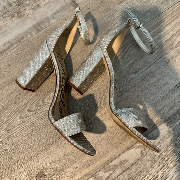 Sam Edelman | Silver Sparkle Ankle Strap Sandal Heel - Picture 5 of 7